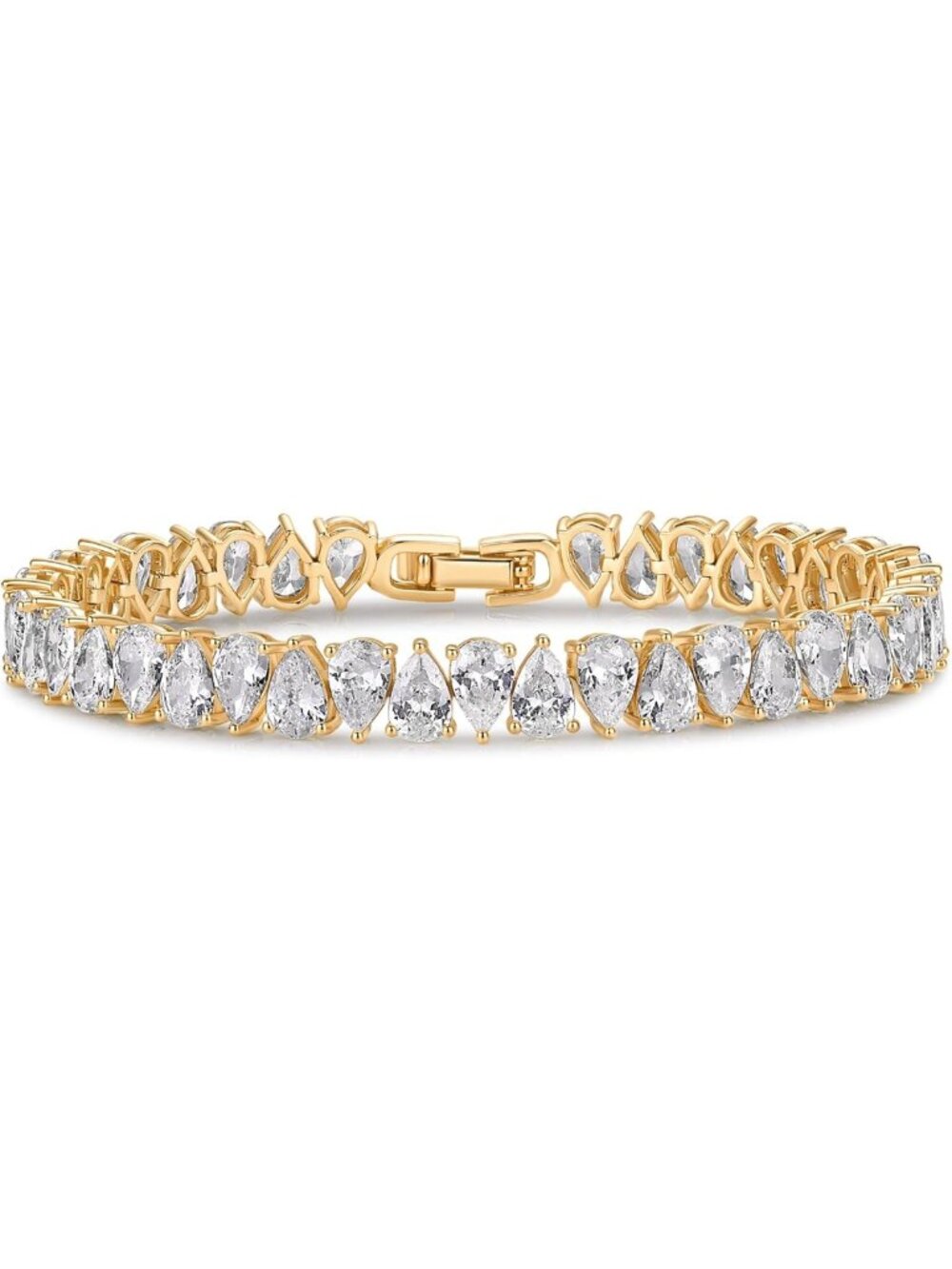 Elegant 14K Gold Plated Tennis Bracelet for Women, Bridal Pear CZ Jewelry Gift